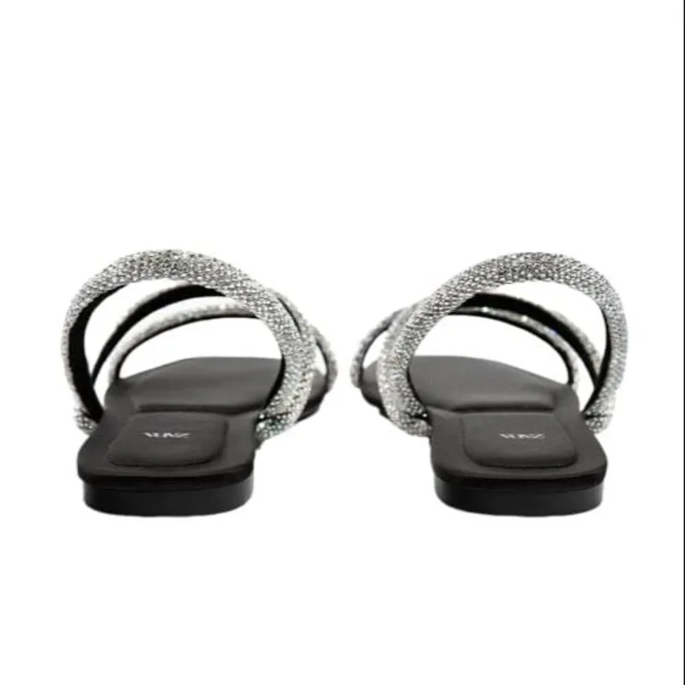 ZARA FLAT SANDALS WITH RHINESTONES BLACK SIZE 10 | 1613/110 - Picture 4 of 10